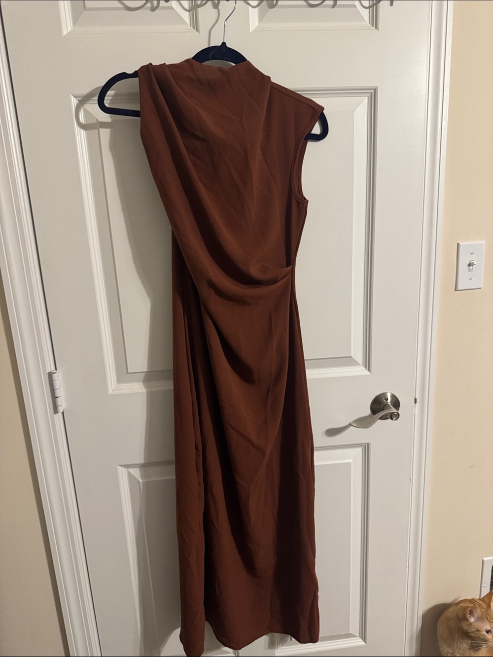 SHEIN One-Shoulder Draped Dress in Rust